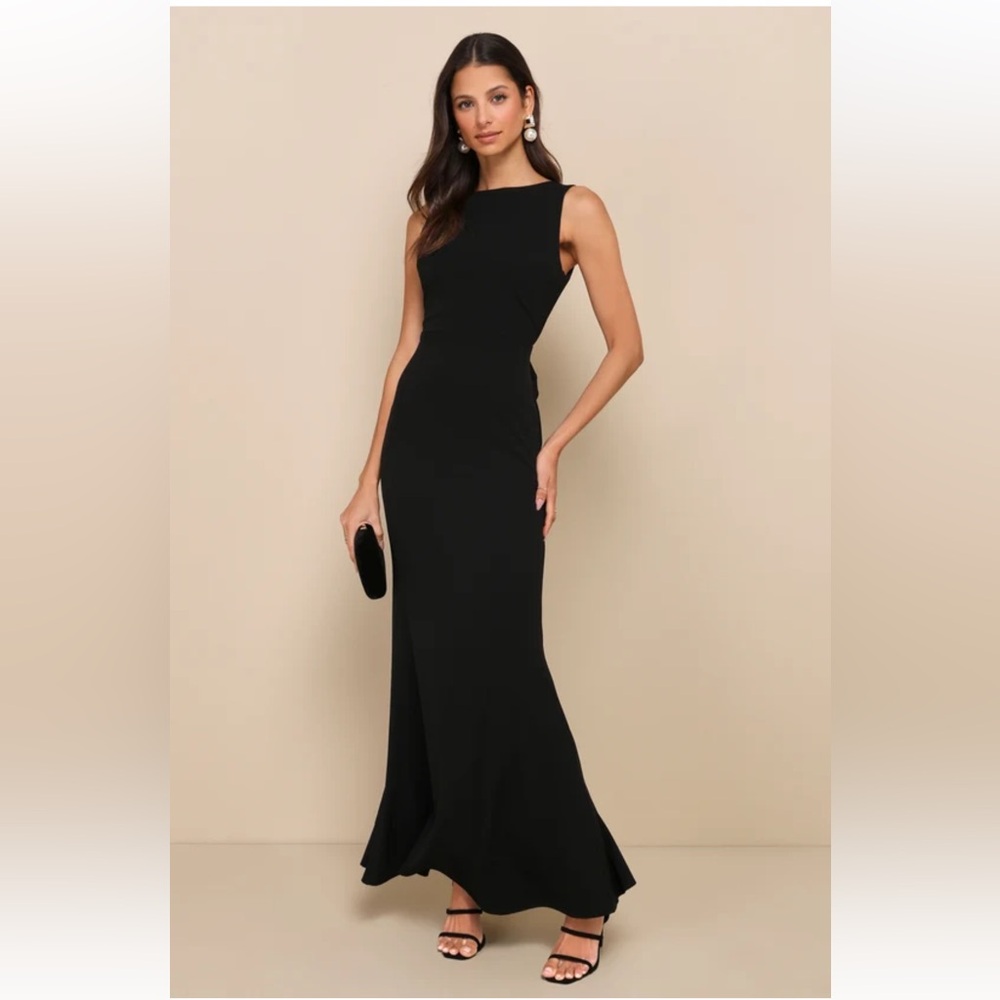 Lulus Exquisite Refinement Black Backless Bow Ruf… - image 1